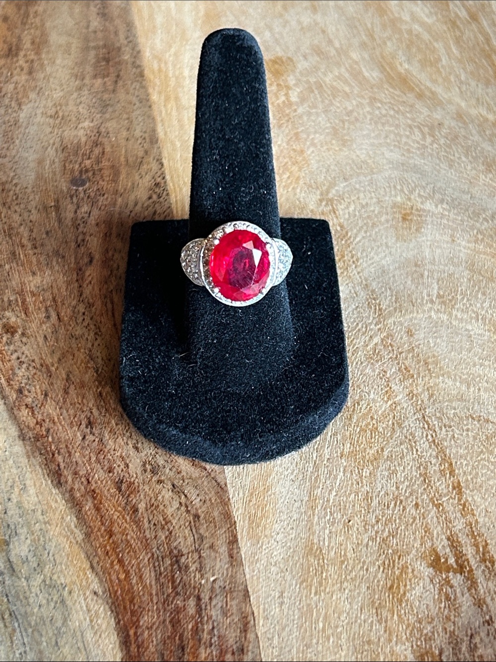 Red Oval Gemstone Silver Ring - Elegant Women's Cocktail Ring